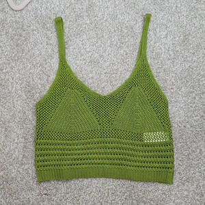 Almost Famous Crochet Crop Top Green Size Medium Festival Resort Cruise